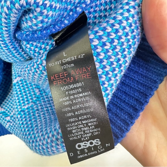 ASOS Preppy Sweater Argyle Purple Knit Stretch Designer Casual Academia Men’s - Picture 7 of 9